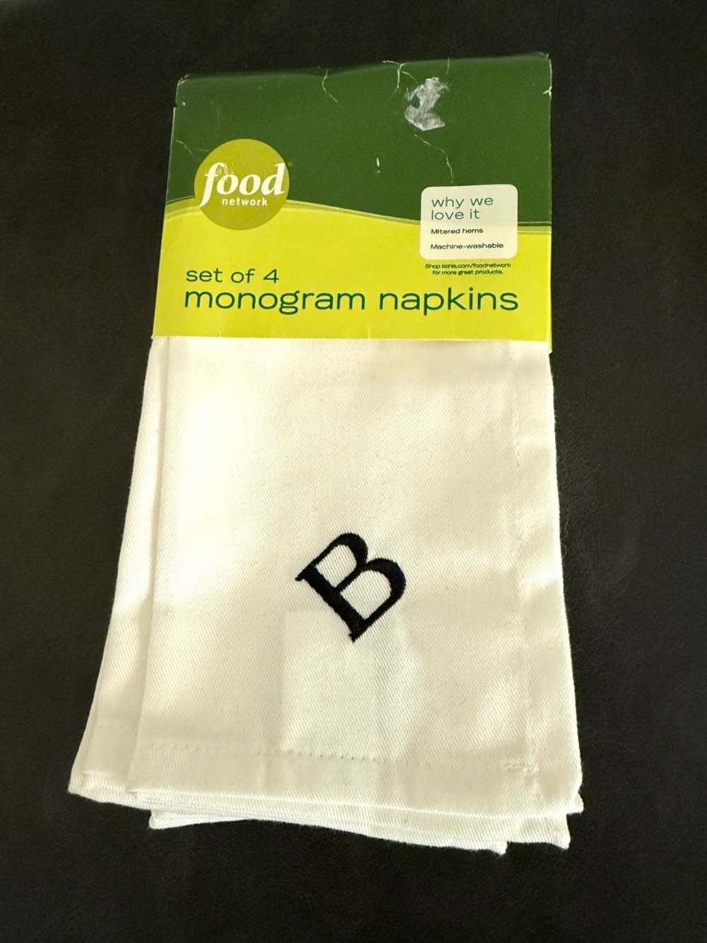 Food Network White Napkins with Black Monogram B